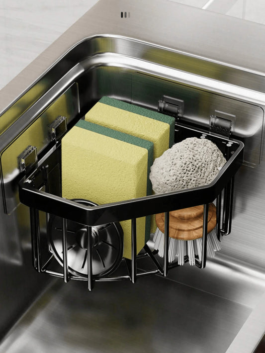 Kitchen Sink Corner Sponge Storage Basket Stainless Steel Material With Drainage Drying Rack