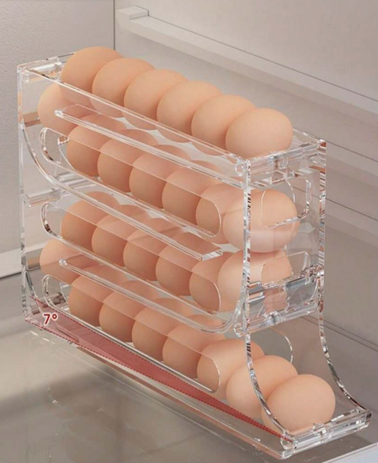 4-Layer Sliding Egg Storage Container, Refrigerator Side Door Storage Box, Rolling Egg Rack Holder With Automatic Egg Rolling Function, Household Kitchen Utensils, 1pc